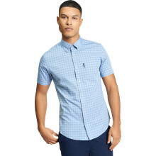 (XL, Lake Blue) Ben Sherman Mens Linear Gingham Short Sleeve Shirt