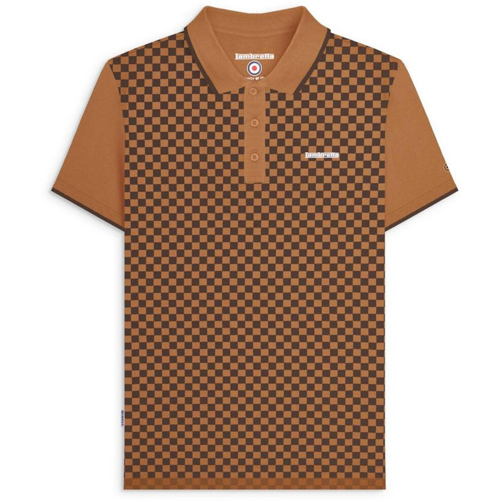 Lambretta (2Xl, Tobacco) Mens Two Tone All Over Print Short Sleeve Polo Shirt Top