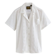 (12, Off White) Superdry Womens Heritage Broderie Short Sleeve Shirt