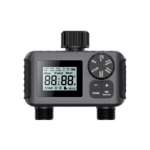 2-Way Programmable Watering Timer for Greenhouse, Lawn Automatic Hose Tap Irrigation System with Drip Controller Valve B