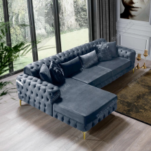 (Fabric Swatch, Velvet Steel) Luxury Chaise Longue Corner Sofa Monaco Chesterfield Velvet Suite Settee Couch