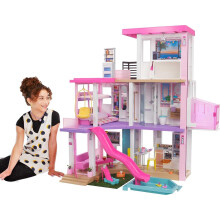 Barbie Dreamhouse (3.75-ft) 3-Story Dollhouse Playset with Pool&Slide, Party Room,Elevator, Puppy Play Area,Customizable Lights & Sounds, 75+ Pieces,