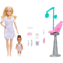 Barbie Careers Dentist Playset with Blonde Doll Wearing White Coat, Toddler Small Doll, Examination Chair & Accessories