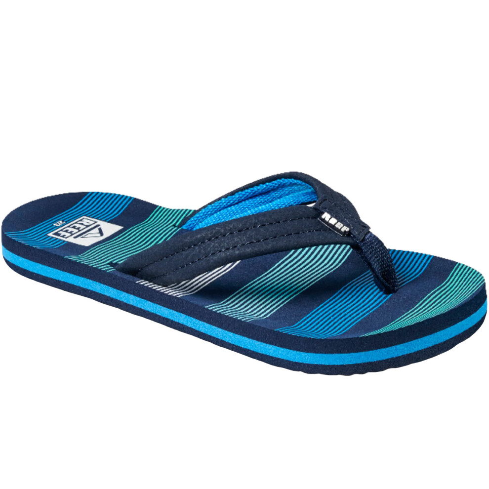Reef (12K Uk, Deep Sea Stripes) Childrens Kids Ahi Summer Beach Pool Sandals Thongs Flip Flops