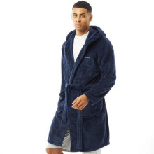 (L/XL, Navy) Bench Mens Estrada Hooded Fleece Robe Dressing Gown Pockets Tie Belt