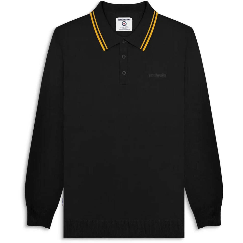 Lambretta (2Xl, Black/Gold) Mens Tipped Long Sleeve Mod Polo Shirt Collar Button Top
