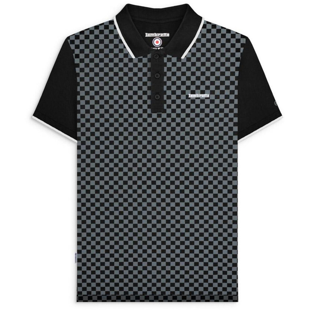 Lambretta (2Xl, Black) Mens Two Tone All Over Print Short Sleeve Cotton Polo Shirt Top