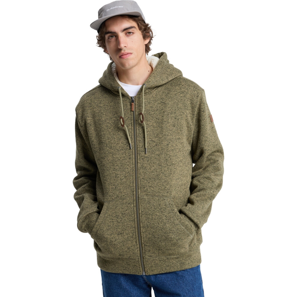 Quiksilver (L, Aloe Heather) Mens Keller Sherpa Hooded Full Zip Fleece