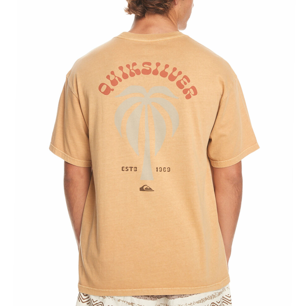 Quiksilver (L, Mustard) Mens Qs Bloom Short Sleeve Crew Neck Cotton T-Shirt Top Tee