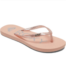 (10K UK, Light Peach) Roxy Girls Viva Sparkle Glitter Summer Beach Holiday Sandals Flip Flops