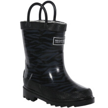 (UK 4K, Black) Regatta Kids Minnow Printed Outdoor Pull Handle Wellington Boots Wellies
