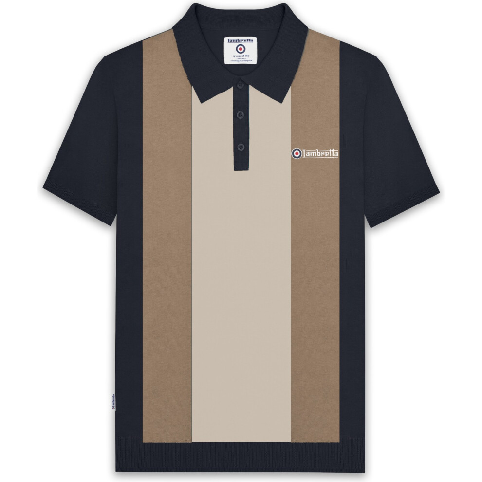 Lambretta (Xl, Navy/Cashew) Mens Vertical Stripe Knitted Short Sleeve Polo Shirt