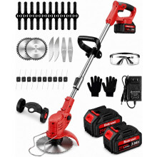 21V Cordless Garden Strimmers, Telescopic Lightweight Grass Trimmer with 2 x 3000mAh Battery and Charger, Electric Strimmer Grass Cutter for Lawns an