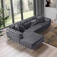 (Fabric Swatch, Velvet Coffee Grey) Luxury Chaise Longue Corner Sofa Monaco Chesterfield Velvet Suite Settee Couch