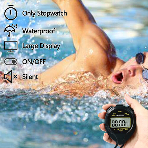 MOSTRUST Digital Waterproof Stopwatch, No Bells, No Clock, No Countdown, Simple Basic Operation, Large Display Silent Stopwatch with ON/OFF for Swimm 1