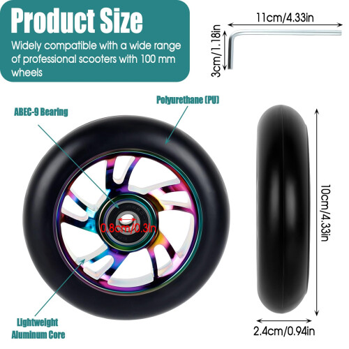 2 PCS 100mm Replacement Stunt Scooter Wheels, Neo Stunt Scooter Wheels 1