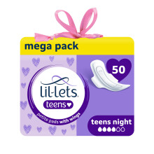 Lil-Lets Teens Night Pads X 50, Petite Towels for Girls & Teenagers, with Wings,