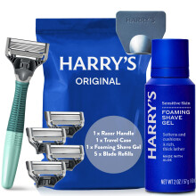 Harry’s Original Razors for Men, 5-Blade Razor Set – 1 Green Handle, 5 Razor Blade Refills, 60ml Shave Gel, Travel Blade Cover