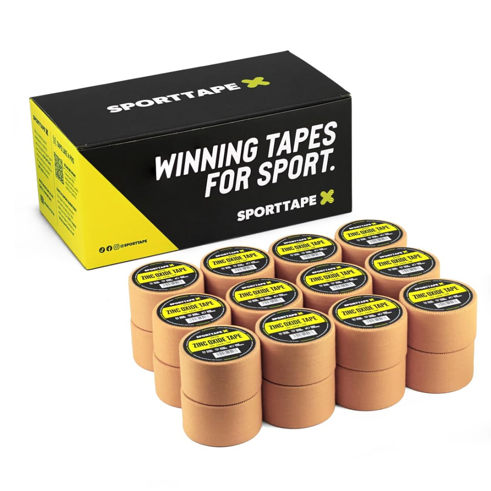 Sporttape 24 Rolls Tan Zinc Oxide Tape 3.8 Cm X 10 M Â Rigid Rayon Strapping For Blister Prevention, Ankle & Joint Support | Strong Adhesive Athleti