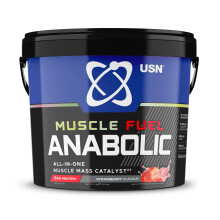 USN Muscle Fuel Anabolic All-In-One Muscle Mass Gainer, Strawberry Flavour - 4kg, 54g Protein Powder, 5g Creatine Powder & 5g BCAA Powder For Maximum