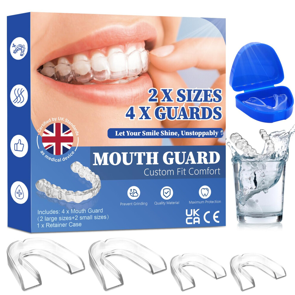 Psecici 4 Pack Sleeping Mouth Guard For Clenching Teeth At Night, Stops Bruxism, Reusabl