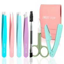 SWEET VIEW 7PCS Tweezers Kit for Women Facial Hair, Brow