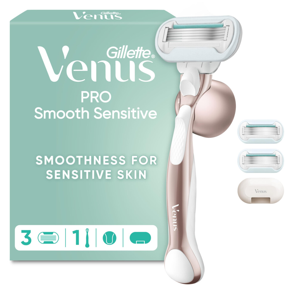 Gillette Venus Pro Smooth Sensitive WomenâS Razor, 1 Handle & 3 Blade Refills