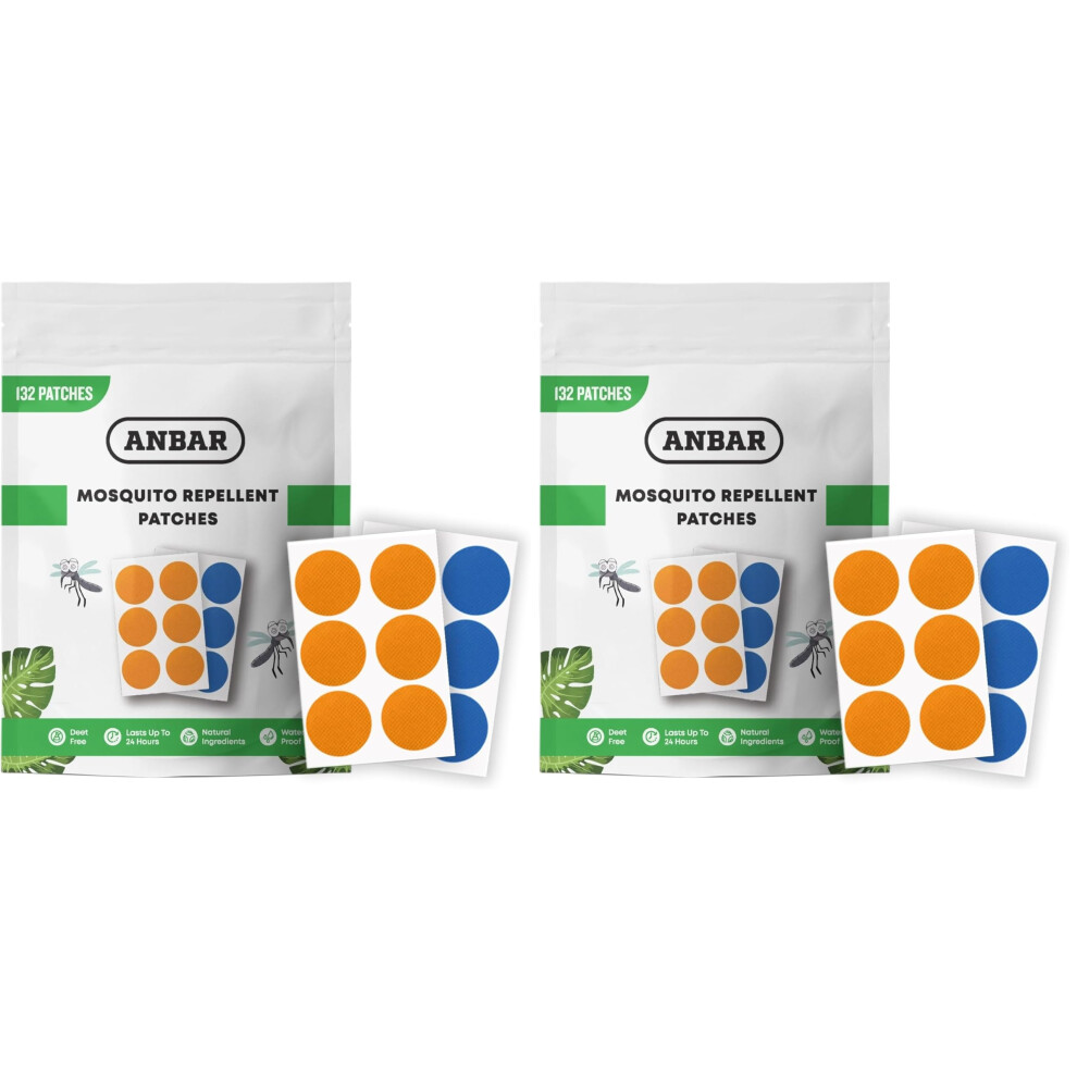 Anbar Mosquito Repellent Patches For Kids And Adults, 132 Patch Set, Small Waterproof Stickers To Repel Bugs And Insects, Deet Free Natural, 24-Hour