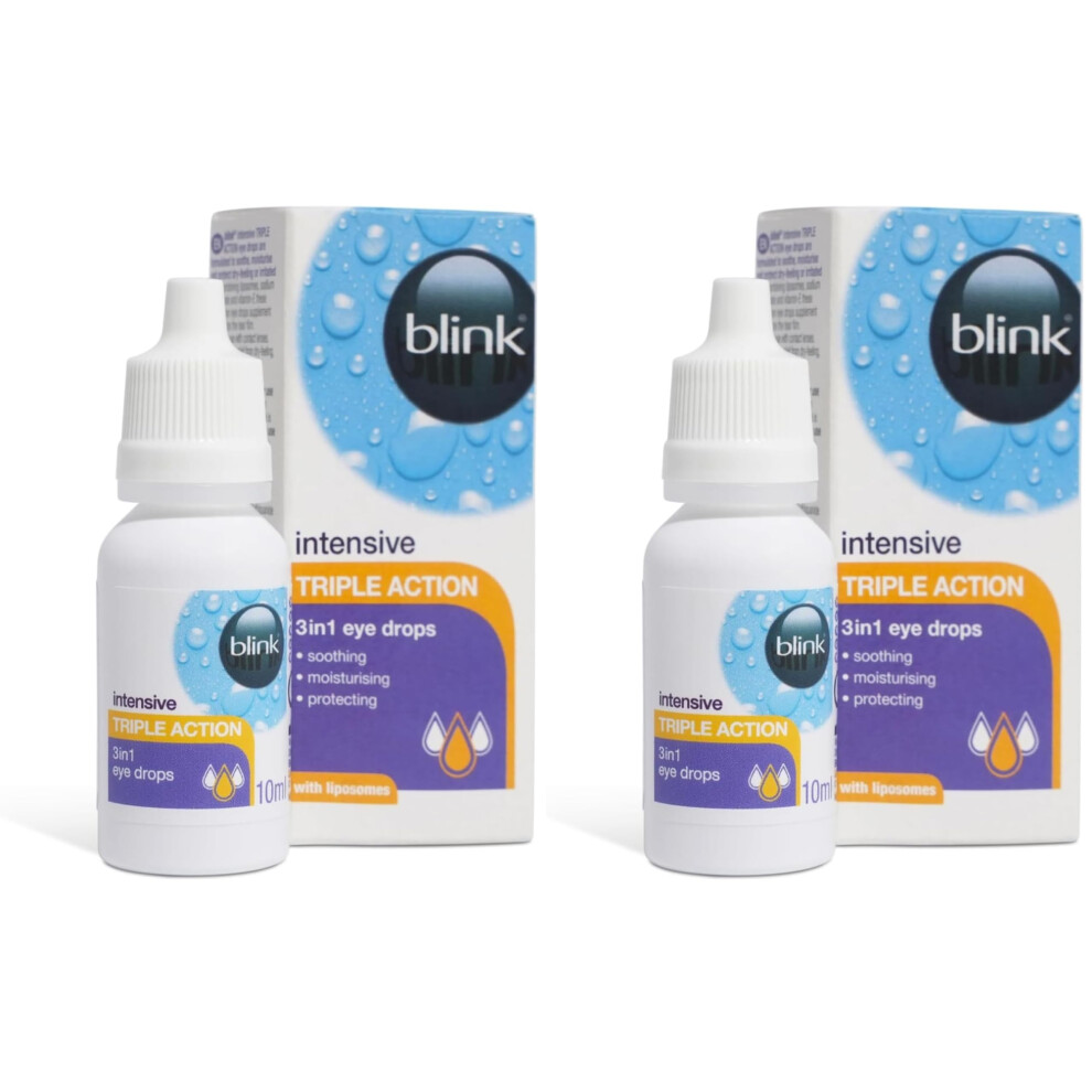 Blink Intensive Triple Action Eye Drops For Dry, Tired & Irritated Eyes - Refreshing & Moisturising Eye Drops With Liposomes, Hyaluronate And Vitamin