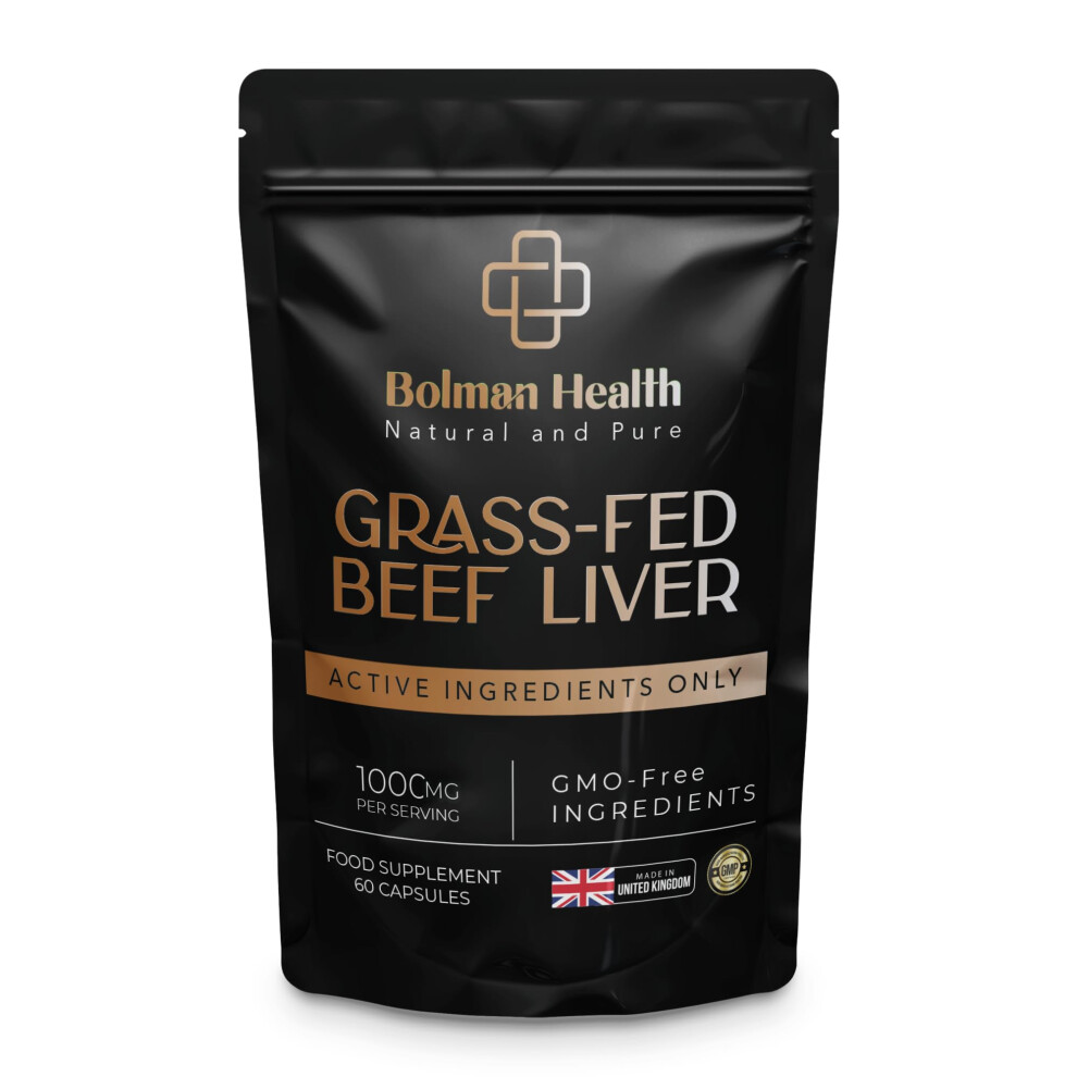 Bolman Health Grass-Fed Beef Liver Capsules | 1000Mg Freeze-Dried Bovine Liver | Supports Energy, Immunity, Metabolism & Vitality | 60 Capsules | Nutrient-Dense Or