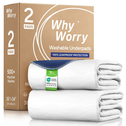 2 x WhyWorry Washable Incontinence Bed Sheets, 86x91 cm, Single Bed, White