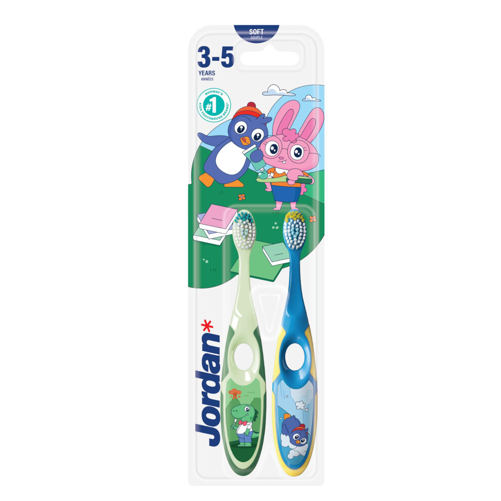 Jordan* Jordan | Step 2 Toothbrush For Children | Toothbrush For Ages 3 To 5 Years | Soft Bristles, Double Ergonomic Handle And Bpa Free | Blue | Pack Of 2