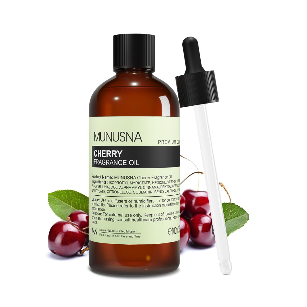 Munusna Cherry Fragrance Oils 100Ml Â Premium Cherry Essential Oil For Diffuser, Aromatherapy, Candle & Soap Making, Burners, Home & Spa, Long-Lasti