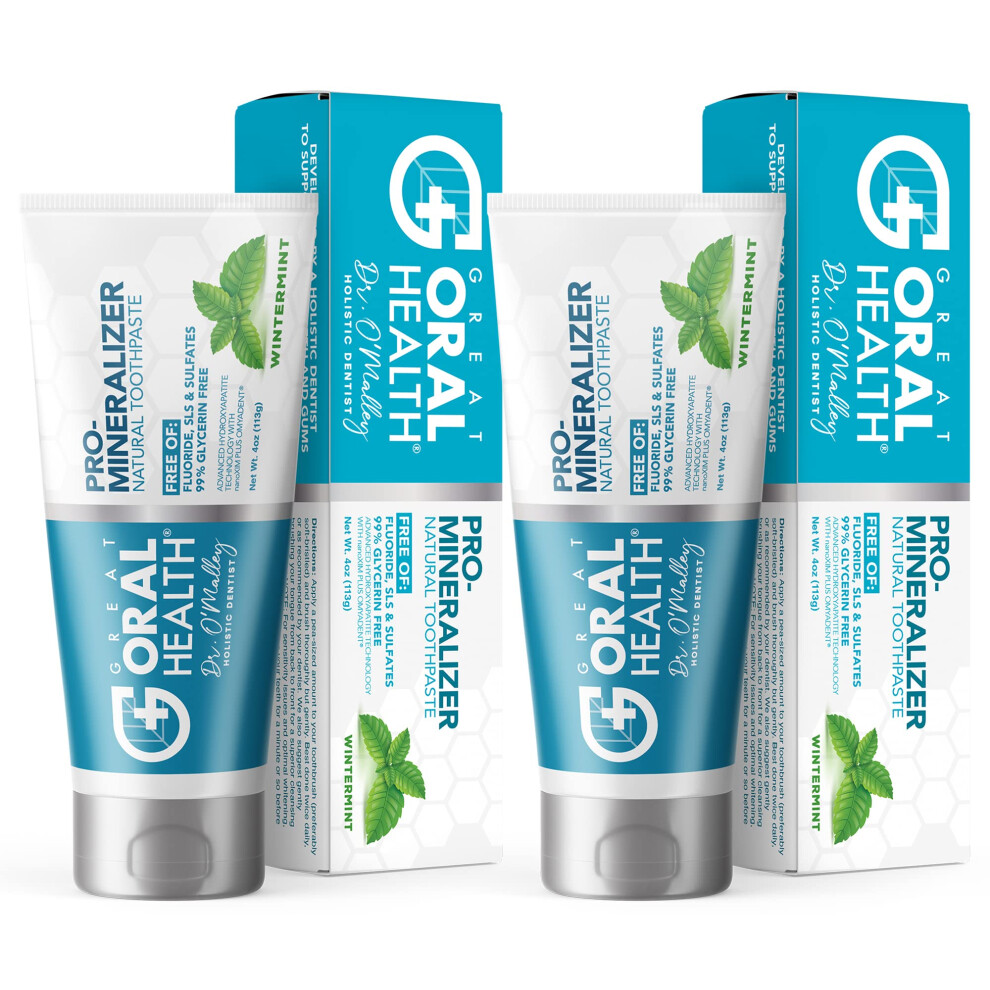 Great Oral Health Nano Hydroxyapatite Toothpaste Fluoride Free: Pro Remineralizing Toothpaste Plus Anti Cavity Xylitol, Dentist Formulated Tooth Remineralization For S
