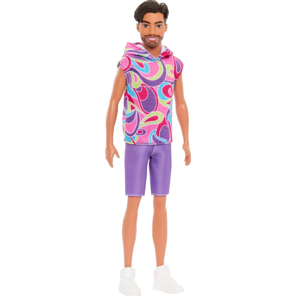 Barbie Fashionistas Ken Doll #227 With Look Inspired Bythe Totally Hair Look,Brunette With Short Beard&Slender Body Type,65Th Anniversary Collectible