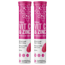 Vitamin C 1000mg & Zinc 15mg Raspberry Flavour Effervescent Tablets - High Strength Tablets for a Healthy Immune System (2 Tubes)