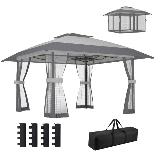 Outsunny Carpa Plegable Gris 400 x 400 x 287 cm