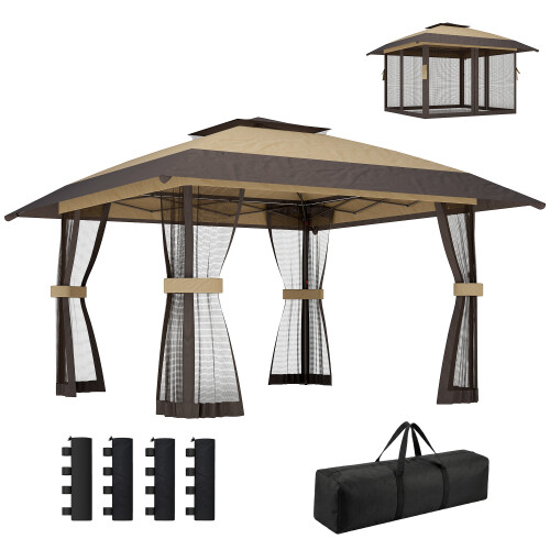 Outsunny Carpa Plegable Marrón 400 x 400 x 287 cm