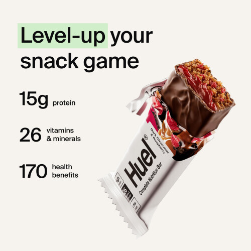 HUEL Huel Complete Nutrition Bar, 12 x 55g Bars, Dark Chocolate Raspberry, 1