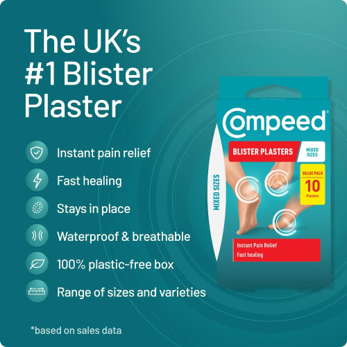 Compeed Compeed Blister Plasters Mixed Size 10 Pack - Hydrocolloid Foot Treatment - Heal 2