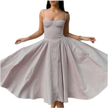 Robe Vintage Midi Femme d'Été sans Manches avec Ceinture - Coupe Évasée en A, Bretelles Réglables et Poches - Style