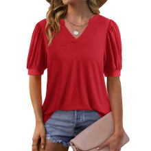 Blusa Elegante para Mujer Camiseta con Mangas Abullonadas Holgada Roja XXL — ropa verano mujer, blusa talla grande