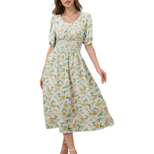 Damen Sommerkleid Midi Ausgestellt Luftig Blumen Weiß L — blumenkleid, leichte damenmode, hochzeitskleid, boho sommerkleid, a-linien kleid