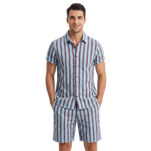 Ensemble Homme Short Chemise à Manches Courtes Plage Été Bleu S — vetements vacances homme, tenue de vacances