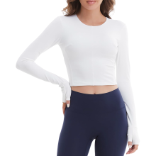 Camiseta Deportiva de Fitness de Manga Larga Transpirable para Mujer Blanca M — sudadera yoga, ropa entrenamiento mujer