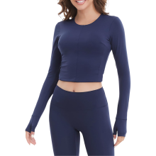 T-shirt de Sport Femme Fitness Manches Longues Respirant Bleu Marine L — sweat training femme, vêtements yoga
