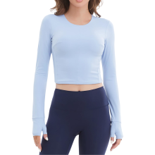Camiseta Deportiva de Manga Larga para Mujer Fitness Transpirable Azul XXL — sudadera entrenamiento mujer, ropa yoga