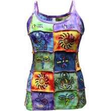 Damen Ärmelloses Top Futuristisch Hippie Aufnäher Bunt XL — boho shirt damen, ethno kleidung baumwolle, festival bluse sommer, handgemachtes top