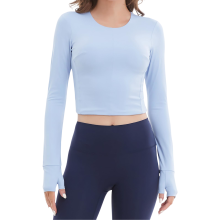 Camiseta Deportiva de Fitness de Manga Larga para Mujer Transpirable Azul XL — ropa yoga, sudadera entrenamiento mujer