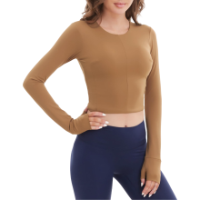 Camiseta Deportiva de Manga Larga para Mujer Fitness Transpirable Marrón XXL — sudadera yoga, ropa entrenamiento mujer